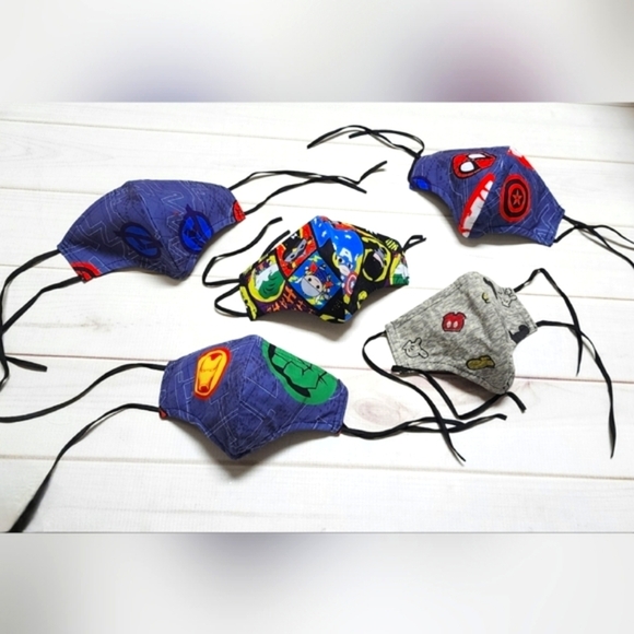 New Bundle of 5 Kids Handmade Face Masks A - Picture 1 of 3